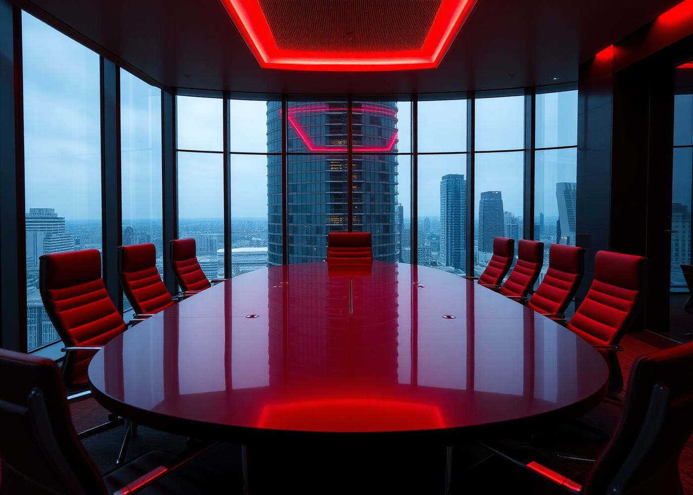 Executive boardroom with turquoise ambient lighting